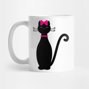 Black Cat with Pink Ribbon Mug